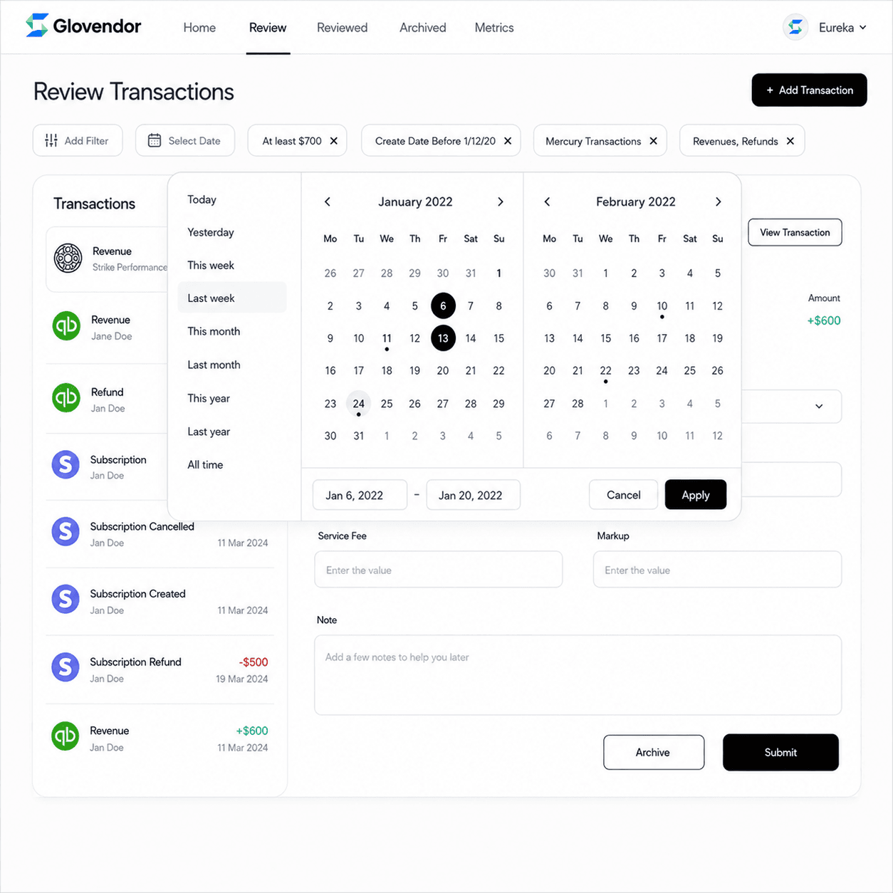 Revenue Management System- Glovendor
