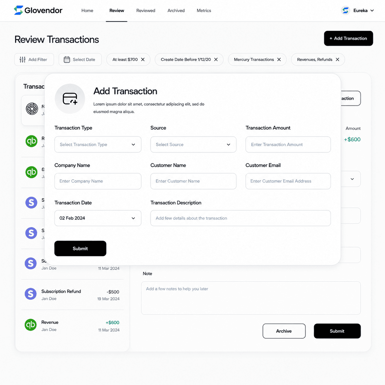 Revenue Management System- Glovendor