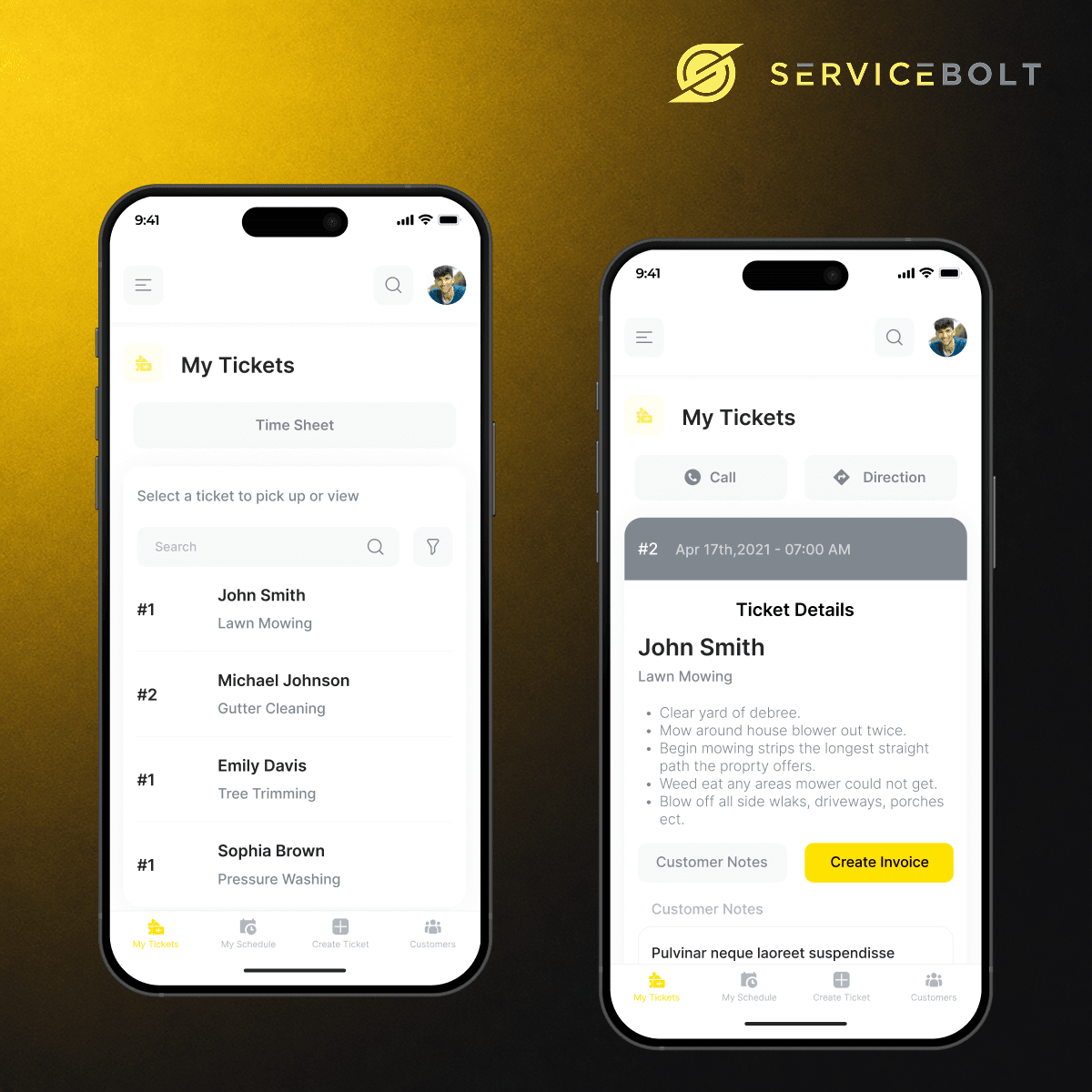 Service Bolt- Customer Management Mobile App